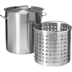 GasOne Stainless Steel Stockpot with Basket  64qt Stock Pot with Lid and Reinforced Bottom  Heavy-Duty Cooking Pot for Deep Frying, Turkey Frying, Beer Brewing, Soup, Seafood Boil  Satin Finish