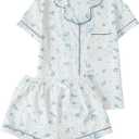 WDIRARA Women's 2 Piece Sea Turtle Graphic Pajama Set Button Down Short Sleeve Shorts Loungewear Pjs Sets, S