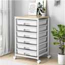 Rolling Cart with Drawers,Utility Cart with 6 Drawers,Rolling Storage Cart with Drawers and Wooden Tabletop & Lockable Wheel,White