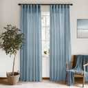 XTMYI Stone Blue Curtains 90 Inches Long for Living Room,Light Filtering Country Vintage Hooks Pleated Back Tab Semi Sheer Linen Curtains for Bedroom 2 Panels Set,Dusty Blue
