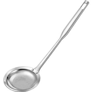 Qianyu Hot Pot Fat Skimmer Spoon Extra Fine Strainer With Handle Fine Mesh Stainless Steel Colander Broth Foam Filter Ladle Food Strainer Kitchen Gadget for Skimming Grease Baking Oil Flour Sifter