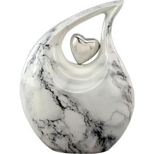 Eternal Tear  Loving Heart Teardrop Cremation Urn for Human Ashes  Solid Metal Adult Memorial Urn Holds Ashes Up to 210 lbs  Unique Drop-Shaped Funeral Urn with Velvet Bag (Carrara White)