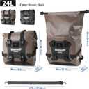 Rhinowalk Motorcycle Saddle Bag Waterproof Side Bag 24-42L, PVC Roll-Top Side Luggage with Magnetic Closure, Lightweight Rear Rack Pannier Bag with Reflective Logo (Brown, 1pair), 48L