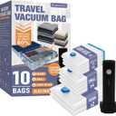 Travel Vacuum Storage Bags with Electric Pump, 10 Combo Travel Packing Bags for Luggage and Suitcase, Carry-on Size Compression Space Saver for Clothes and Clothing