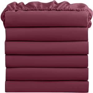 FreshCulture Queen Fitted Sheets, Bulk Pack of 6, Deep Pocket, Soft Microfiber Bottom Sheets for Home, Salons, Hotels, Queen Size Fitted Sheets Only (Burgundy)