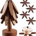 Wooden Tree Coasters, Trivets for Hot Dishes, Trivets for Hot Pots and Pans, Wooden Tree Trivet Set - 3 or 4 Wooden Trivet + 1 Stand, Christmas Coasters (Walnut,4pcs-A)
