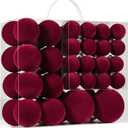 Velvet Christmas Ball Ornaments Set-46pcs Flocked Shatterproof Christmas Tree Decorations Plastic Xmas Decorative Hanging Ornaments for Xmas Holiday Home Decor,3 Sizes (Burgundy)