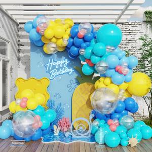 152 Pcs Cartoon Sponge Balloon Arch Kit,Yellow Blue Pink Clear Balloons For Cartoon Sponge Baby Shower Party Decorations Under The Sea Ocean Theme Birthday Party Supplies