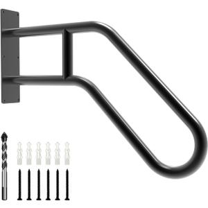 Handrails for Outdoor Steps Wall Mount, Railings for 1-3 Steps, U-Shaped Handrail with Matte Black Finished, Stair Handrails for Kids, Elderly, Pregnant Women, Disabled (26" Length, Black)
