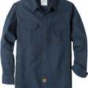 Dubinik Mens Button Up Shirts Long Sleeve Casual Button Down Shirt Men Vintage 2 Pocket Sturdy Stretch (X-Large, Navy Blue 056)