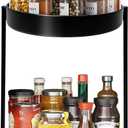 2 Tier Metal Lazy Susan Organizer, 12 Inch Rotating Turntable Double Lazy Susans for Cabinet Kitchen Bathroom, Anti-Rust Two Tiered Spinner Tray Carousel Organizer for Spice Rack Countertop Black