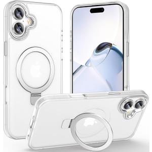 Magnetic for iPhone 17 Case with Ring Stand, [10 FT Drop Protection] [Velvety Touch] Slim Translucent Matte Back Shockproof Phone Case for iPhone 17 6.3'', Frosted White