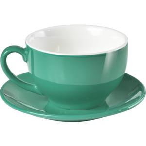 Porcelain Coffee Cup with Saucer 220ml/7.3oz for Cappuccino, Latte, and Tea, Cyan