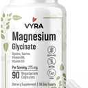 VYRA Magnesium Glycinate 275mg – High Absorption Magnesium Supplement with Glycine, Taurine, Vitamin B6 & D3 – Supports Sleep, Relaxation, Muscle Recovery & Calm – 90 Vegetarian Capsules. EXP: 04/2029