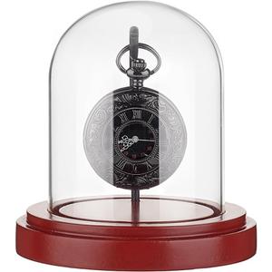 PH PandaHall 3 x 4 inch Pocket Watch Display Case Glass Watch Dome Cloche with Metal Hook Display Jar with Wood Base Display Dome Showcase for Pocket Watches Medals Collectibles Photos Father's Day