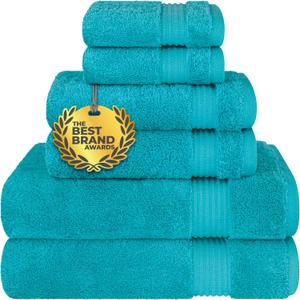 Cotton Paradise 100% Cotton Turkish Towel Set, Soft Absorbent Quick Dry, 6 Piece Towel Set, Ocean Aqua