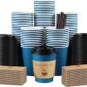 100 Pack 10 oz Coffee Cups with Lids, Disposable To Go Paper Coffee Cups with Sleeves and Stirring Sticks for Hot/Cold Drinks Office Home Shop Event (Navy)