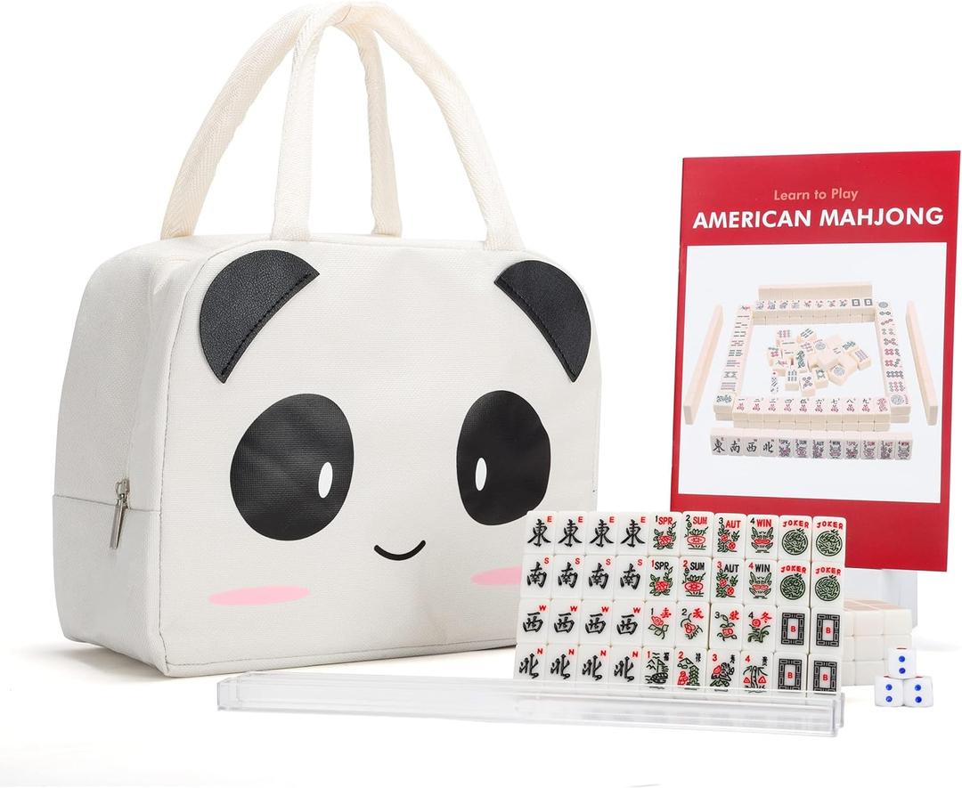 drizzle Travel Mini American Mahjong Set - 166 White Tiles Includes Jokers 0.8" White Melamine Material - with Racks Instructions and Panda Bag 2.20 Pounds