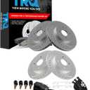 TRQ Front and Rear Brake Pad and Rotor Set Ceramic G Coated Drilled Slotted Rotors Compatible with 2002-2004 Ford Focus SVT