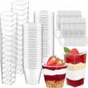Soelomu Mini Plastic Dessert Cups with Spoons 200 Pcs | Serves 100 | 5 OZ Round and 3 OZ Square Dessert Shooters | Small Party Serving Cups for Parfait, Appetizers, Dessert Shot Glasses Set