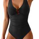 B2prity One Piece Swimsuit for Women Tummy Control Slimming Bathing Suit Deep V Neck Ruched Swim Suit Push Up Swimwear (Medium, Black)