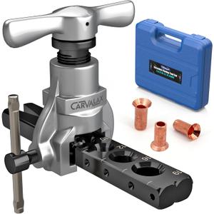 CARVALAX 45 Eccentric Flaring Tool Kit for Copper, Brass, and Aluminum Tubing, Single Flaring Bar with 7 Dies (5mm to 19 mm), for HVAC, Refrigeration,and Brake Lines, Heavy Duty with Case (Metric)
