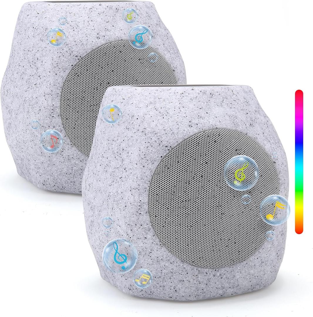 Outdoor Solar Rock Bluetooth Speakers with Colorful Lights, Deep Bass IPX4 Waterproof Speaker, Solar-Powered, TWS Paring, Perfect for Pool Garden and Outdoor Activities - Marble 2 Pack Outdoor Solar Rock Bluetooth Speakers with Colorful Lights, Deep Bass IPX4 Waterproof Speaker, Solar-Powered, TWS Paring, Perfect for Pool Garden and Outdoor Activities - Marble 2 Pack