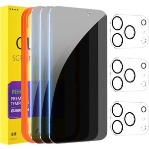 PEHAEL 3+3 Pack for iPhone 17 Pro Max Privacy Screen Protector with Camera Lens Protector Full Coverage Anti-Spy Tempered Glass Film 9H Hardness Easy Installation Bubble Free [6.9 inch]