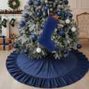 Realspring 48 Inch Large Velvet Christmas Tree Skirt with Jumbo Stocking Christmas Tree Skirt Decor Base Mat Thick Velvet Rugs for Xmas Vintage Holiday Indoor Outdoor Party Decorations(Dark Blue)