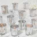 UPBUD Votive Candle Holders Set of 24, Speckled Mercury Silver Candle Holders for Wedding Centerpiece Table Decorations, Tealight Candle Holder for Party Bridal Shower Decor, Home Decor