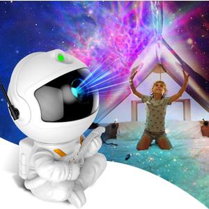 Astronaut Galaxy Projector, Star Projector Galaxy Light, Night Light for Kids, Nebula Ceiling LED Lamp, Room Decor, with Timer and Remote, Gifts for Birthdays (White)