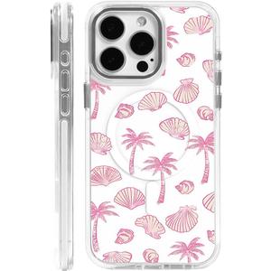DAIZAG Case for iPhone 14 Pro Max, Compatible with MagSafe, Pink Seashells Palm Trees Beach Phone Case for Women Girls, Magnetic Clear Cover Case