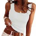 ANRABESS Tank Tops for Women Summer 2026 Square Neck Ruffle Straps Ribbed Knit Slim Fit Casual Cute Sleeveless Sweater Tank White, M