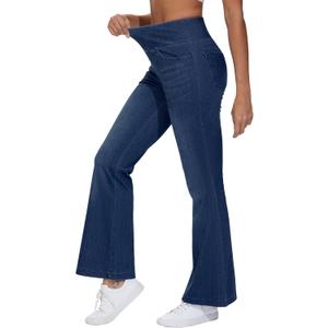 THE GYM PEOPLE Women's Tummy Control Bell Bottom Jeans High Waisted Wide Leg Flare Pants Jeggings with Pockets (X-Large, Dark Blue)