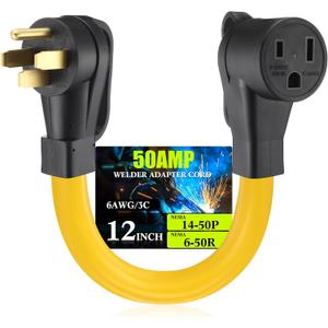 50Amp Welder Adapter Cord, Compatible with NEMA 14-50P Male to 6-50R Female 50Amp 4 Prong RV Generator to 3 Prong Welder Power Adapter, STW 6 AWG/3C, 50 Amp 250V 12500 Watt 1FT ETL Listed