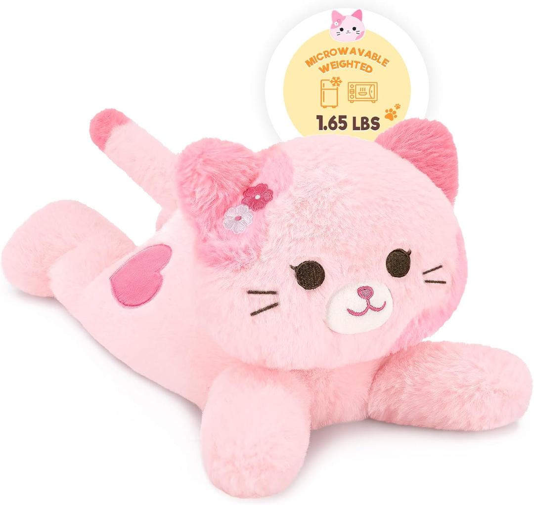 Onsoyours Original Heatable & Weighted Sakura Cat Stuffed Animals, 15" Microwavable Kitten Plushie for Warmth & Comfort - Cute Plush Toys for Kids and Adults