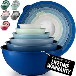 Kitchen 12 Piece Plastic Mixing Bowls with Leak-Proof Lids Set - Microwave and Freezer Safe Kitchen Mixing Bowls for Preparing, Serving and Storing - Large Nesting Bowls (Blue Ombre)
