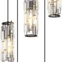 LMQNINE Pendant Light, Black Modern Pendant Light Fixtures, Mini Crystal Chandeliers, Adjustable 5-Light Pendant Lighting for Kitchen Island Dinning Room Bedroom (Black 5-Light)