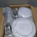 N9R 600PCS Silver Disposable Plastic Plates, Silver Plastic Dinnerware Set Includes 100 Dinner Plates, Dessert Plate, Cups, Spoons, Forks, Knives for 100 Guests, Perfect for Party, Wedding, Birthday