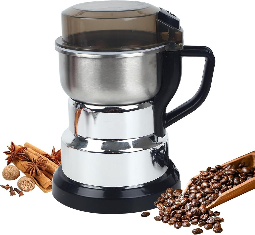 Electric Coffee Grinders150-300w Silver Spice Grinder, One-Button Operation to Grinder Coffee Beans, Spices, Dry Herbs, Nuts, etc.1 Plastic Brush and 1 Plastic Spoon Included