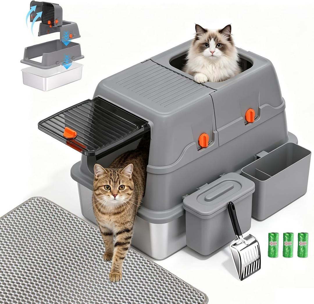 23.6x14.57x15.55 Inch XL Enclosed Stainless Steel Litter Box