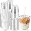 Soelomu 12 OZ Round Bottom Plastic Cups with Lids, 100 PCS | To Go Iced Coffee Cups, Clear, Disposable, For Smoothie Juice Milkshakes Cold Drinks