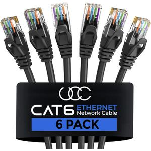 Cat 6 Ethernet Cable 10 FT 6 Pack, Cat6 RJ45 Ethernet Patch Cables, High-Speed Computer Wire 10Gbps 500Mhz, UTP Cat6 Internet LAN Cable Cord for Router Modem PS4/5 Xbox, Outdoor&Indoor - Black