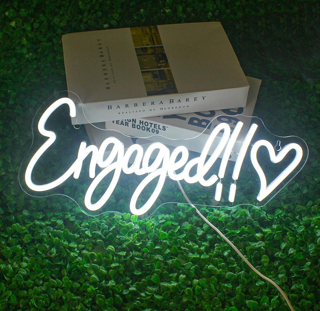 NOSUN Engaged Neon Sign White Neon Signs for Wall Decor with Dimmable Wedding Bridal Shower Neon Light Up Signs Led Sign for Shop Birthday Wedding Engagement Decor LED Neon Sign LED Light Sign