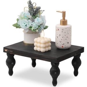 Decorative Wood Risers for Display - 12 x 9 x 5.5 Wood Pedestal Stand Table for Farmhouse Decor, Kitchen Counter Decor - Wooden Kitchen Soap Tray for Farmhouse Table Decor (Classic Black)