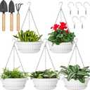 Hanging Planters, 5 Pcs 11" Hanging Pots, White Hanging Flower Pots, Hanging Plant Pots Baskets for Plants with Drainage Trays, Hanging Chains and Ceiling Hooks, Come with Free Garden Tools Set