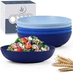 Wrova 10inch Wheat Straw Big Bowls Set of 6 - Large Salad Bowls 65oz set of 6 - Unbreakable Serving Bowls Microwave & Dishwasher Safe for restaurant - Big Plastic Bowls for Cereal,Salad - Ocean Series (Gradient Blue)