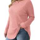 STOLKISS Women Ribbed Sweatshirt Casual Crew Neck Pullover Sweatshirt Loose Soft Long Sleeve Fall Winter Sweaters 2026 (Pink), Small