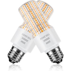 Led Light Bulb Equivalent 250w 2pcs Super Bright Led Bulbs, 3750 Lumen 3000k Warm Daylight White 30w Waterproof Led Corn Light Bulb E26/E27 Medium Base Light Bulb for Outdoor Indoor Garage Backyard (Yellow)