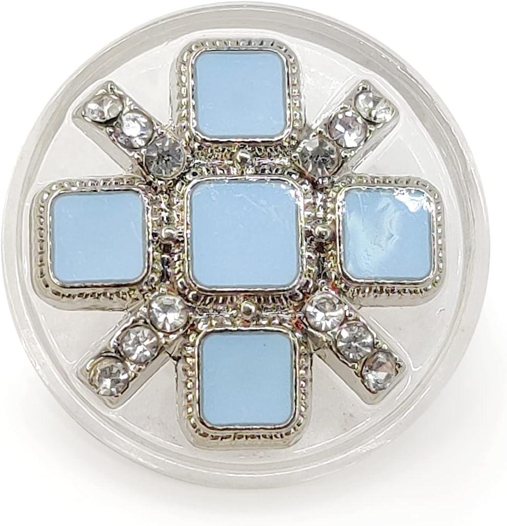Clear Resin Base Silver Lake Blue Enamel Piece Silver Sewing Shank Buttons 20 Pcs - 18mm, 23/32"